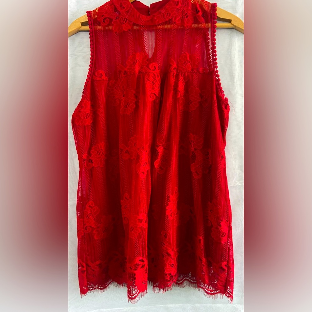 Sleeveless Red Lacey Sleeveless Shirt